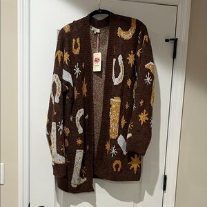 Entro Brown and Gold Knit Cardigan